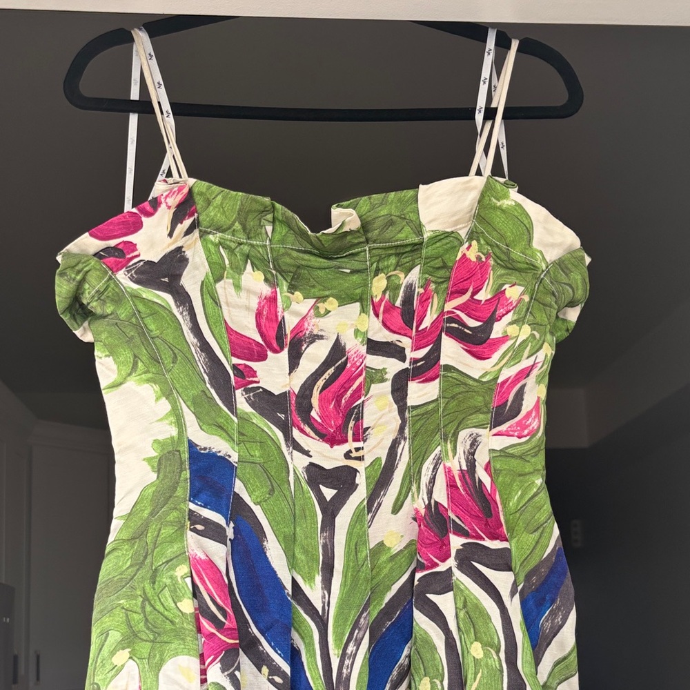 Aje Paradiso Cinched Floral Linen-Blend Midi Dress - Picture 3 of 10